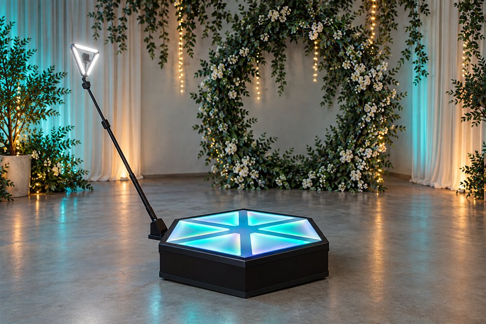 AI illustration of a hexagonal 360 video booth platform