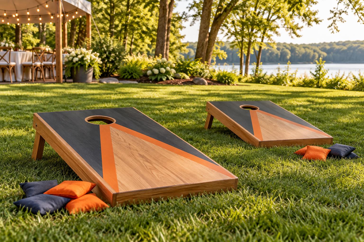 Cornhole boards and beanbags for a party add-on