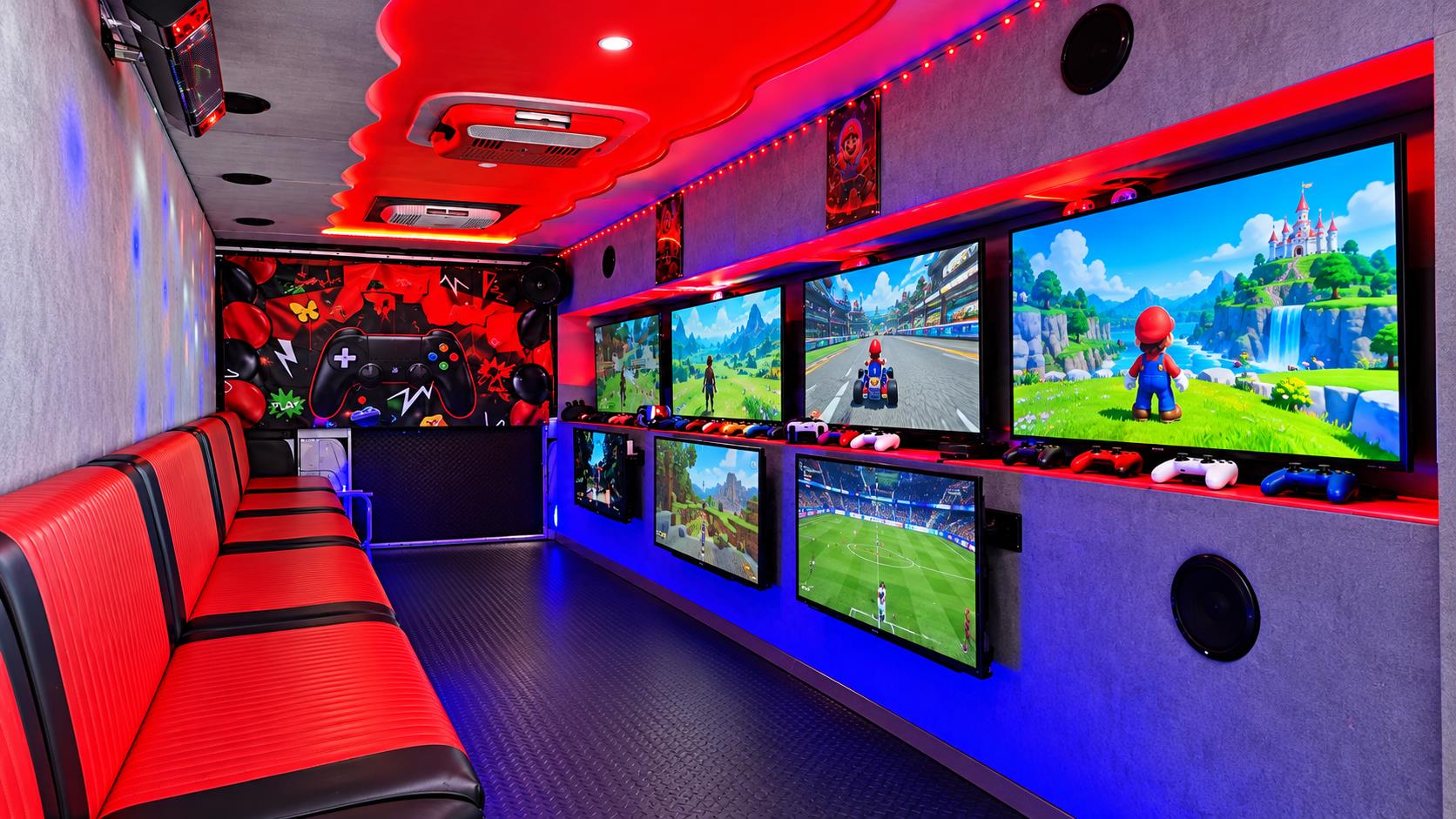Illustration of the video game truck gaming lounge